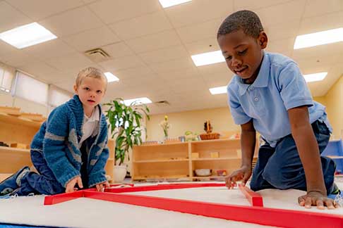 Boys playing in the classroom 